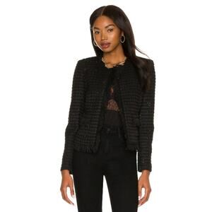 L’AGENCE Angelina Fringed Tweed Jacket in Black